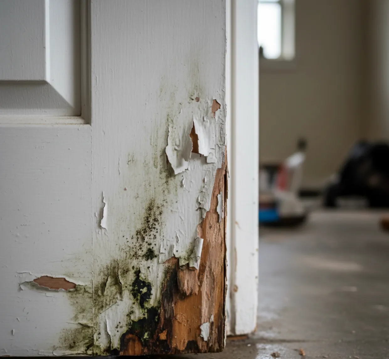 ประตู วงกบ มือจับประตู หลังบ้านน้ำท่วม